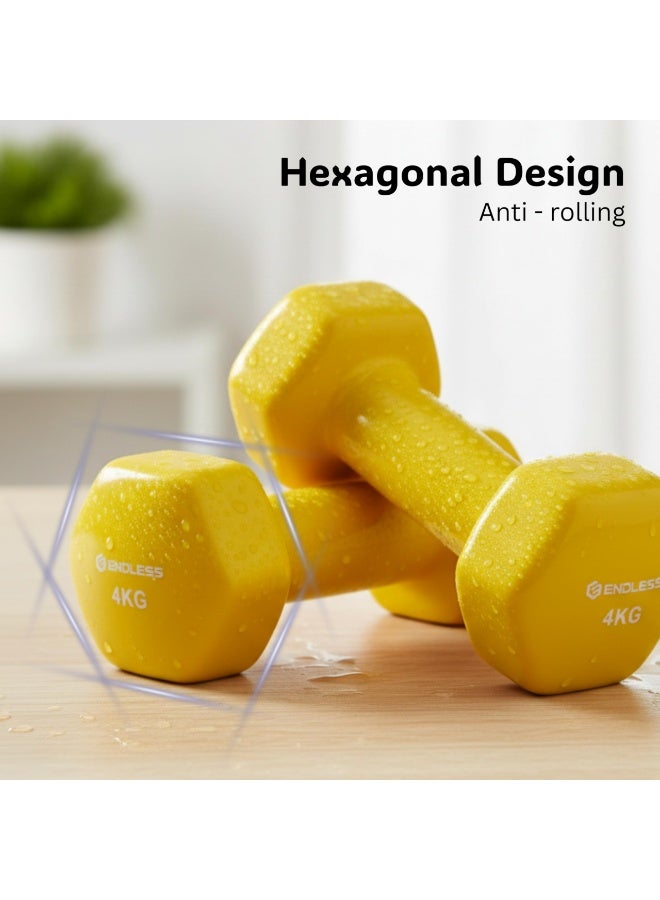 ENDLESS  Vinyl Coated Fixed Dumbbell for Gym Exercises | Pair of 4 Kg ( 2 * 8.8 LB ) | Material : Iron with Vinyl Coat | Weights for Women and Men - Image 3